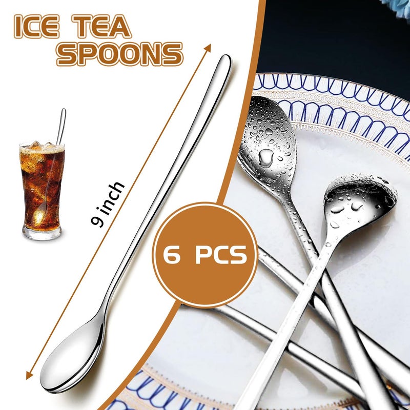 Monfasye Long Handle Spoon 9.5 Inch Iced Cream Spoons Tea Spoon Coffee Stirrers Ice Spoon Stainless Steel Cocktail Stirring Spoons Dessert Milkshake Teaspoons Set of 6 (Oval) - Image 2